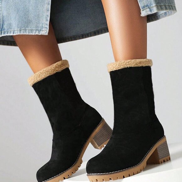 Black Casual Women's Faux Fur faux suede winter Boots - Picture 4 of 7